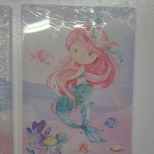 Pink-Haired Mermaid Canvas Wall Art - Pastel Nursery Print